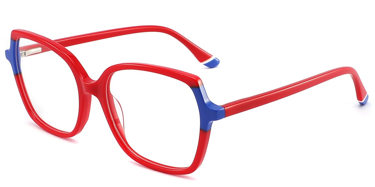 Acetate Square Blue Light Blocking Glasses red