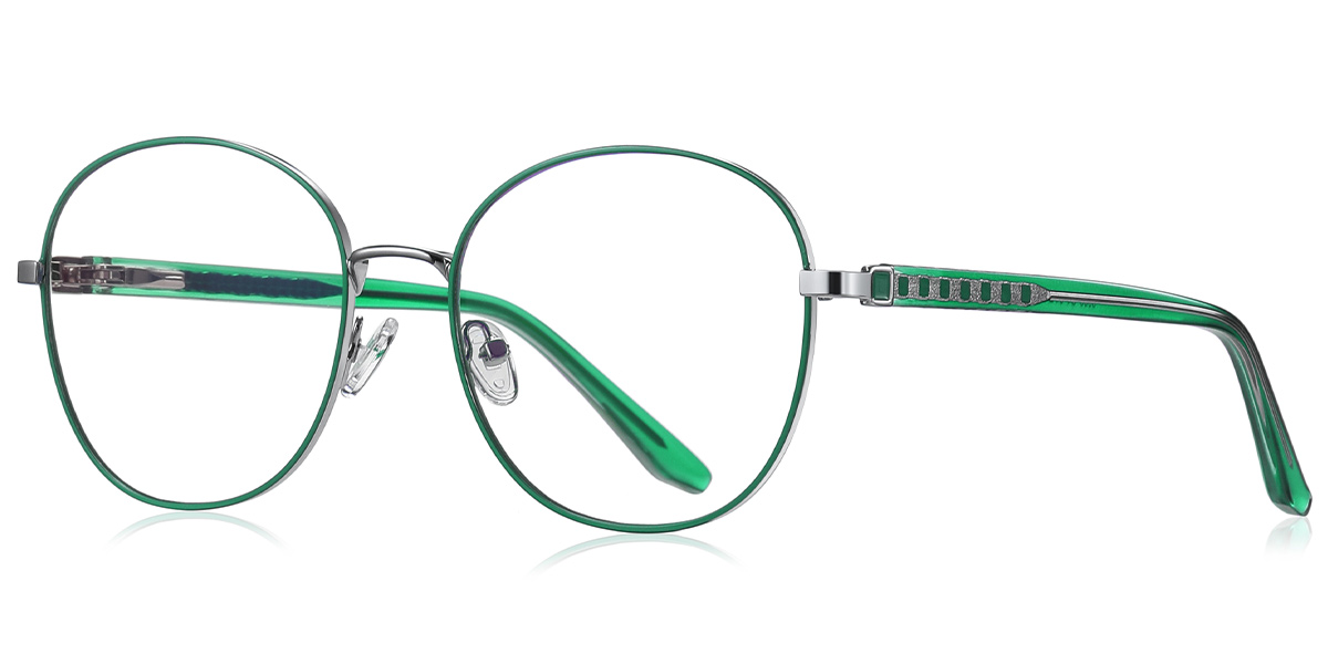 Round Blue Light Blocking Glasses silver-green