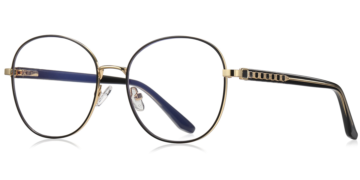 Round Blue Light Blocking Glasses black-gold