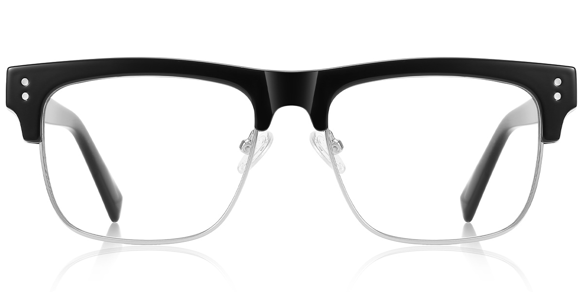 Square Browline Blue Light Blocking Glasses black-silver