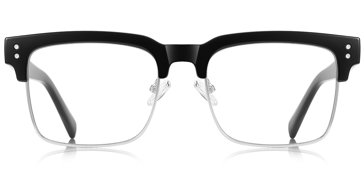 Square Browline Blue Light Blocking Glasses black-silver