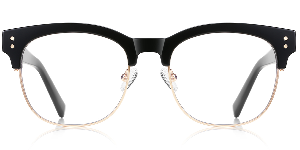 Round Browline Blue Light Blocking Glasses black-gold