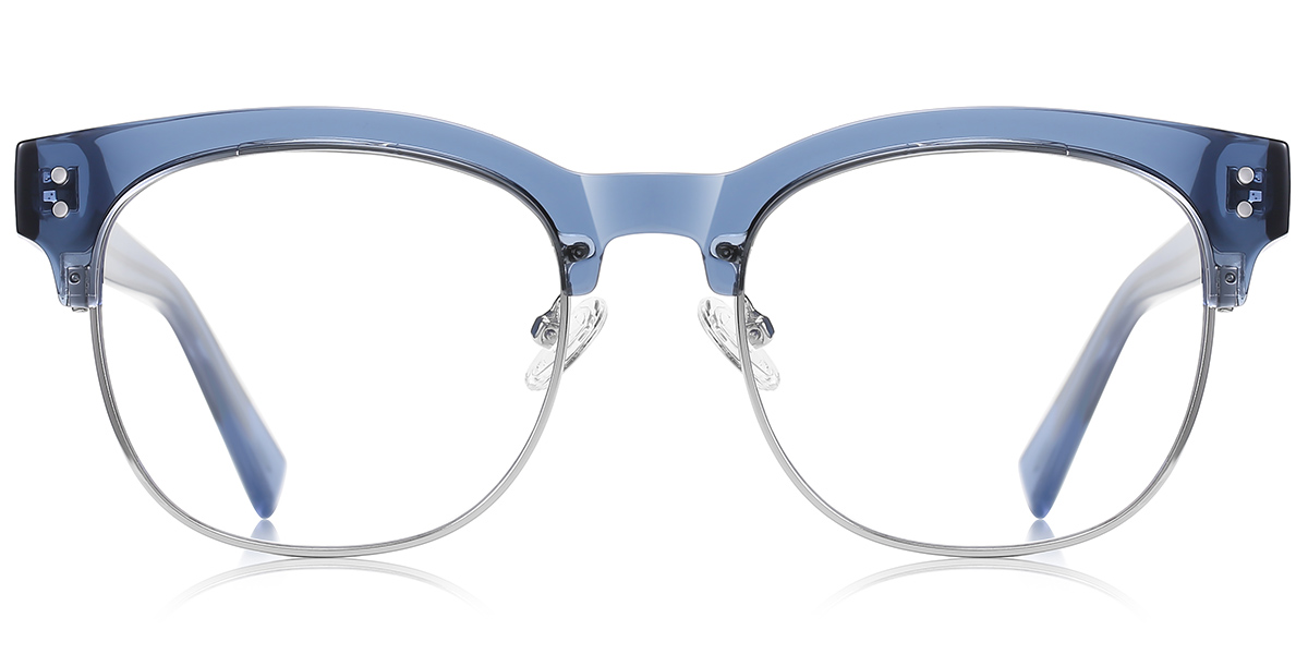 Round Browline Blue Light Blocking Glasses translucent-blue