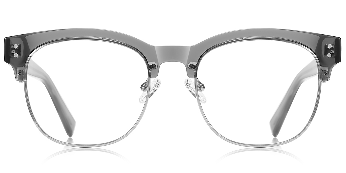 Round Browline Blue Light Blocking Glasses translucent-grey