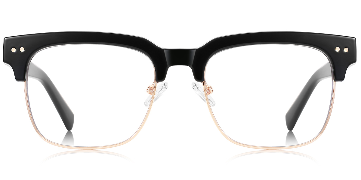 Square Browline Blue Light Blocking Glasses black-gold