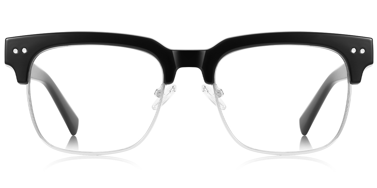 Square Browline Blue Light Blocking Glasses black-silver