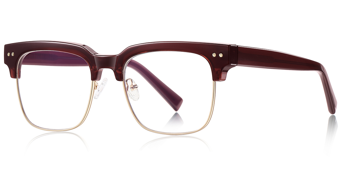 Square Browline Blue Light Blocking Glasses translucent-red