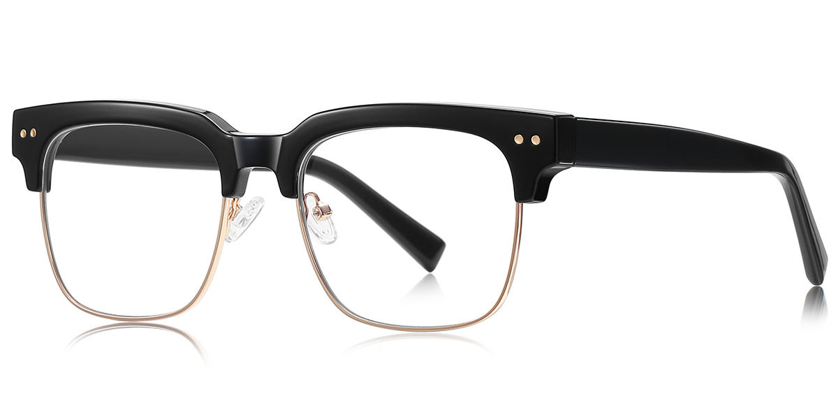 Square Browline Blue Light Blocking Glasses black-gold