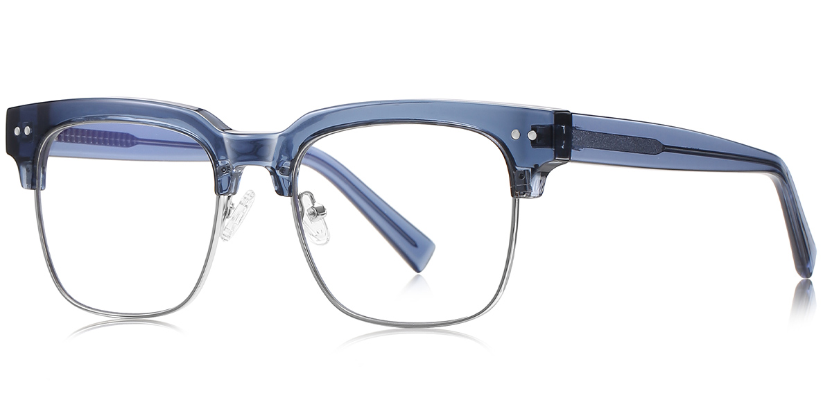 Square Browline Blue Light Blocking Glasses translucent-blue