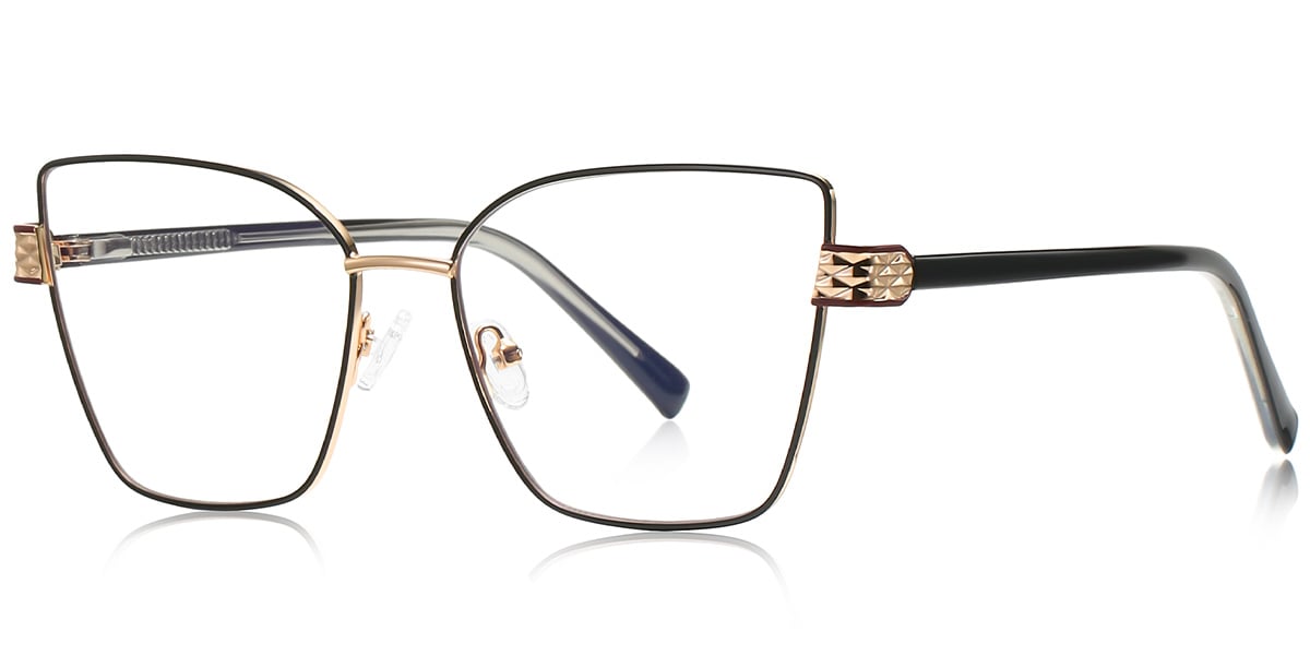 Square Cat Eye Blue Light Blocking Glasses black-gold