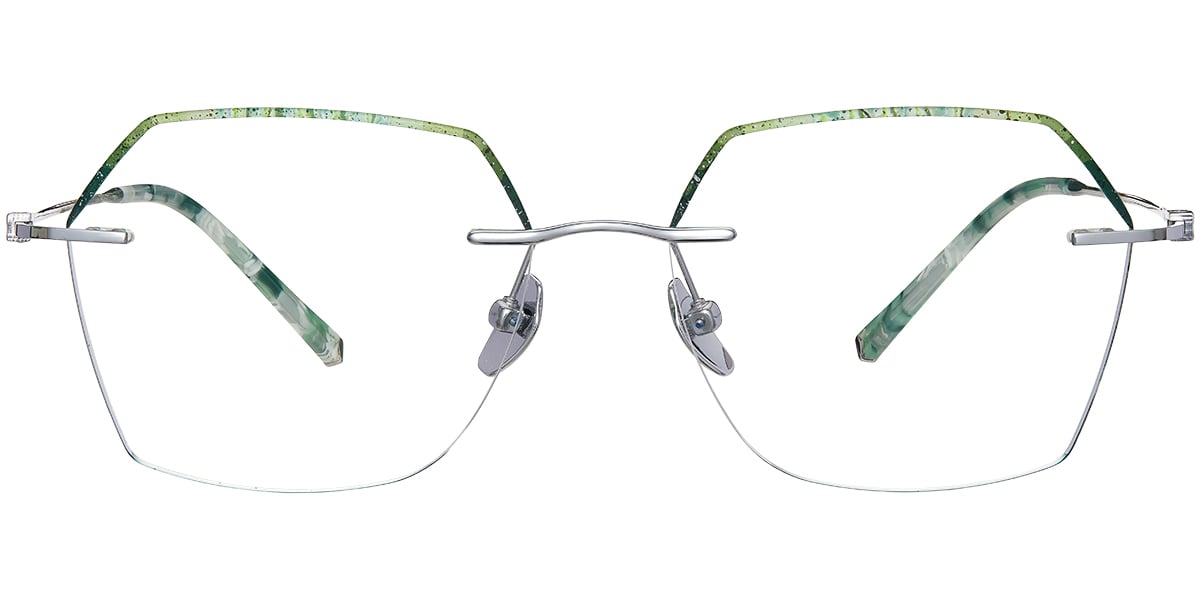 Titanium Square Rimless Blue Light Blocking Glasses pattern-green
