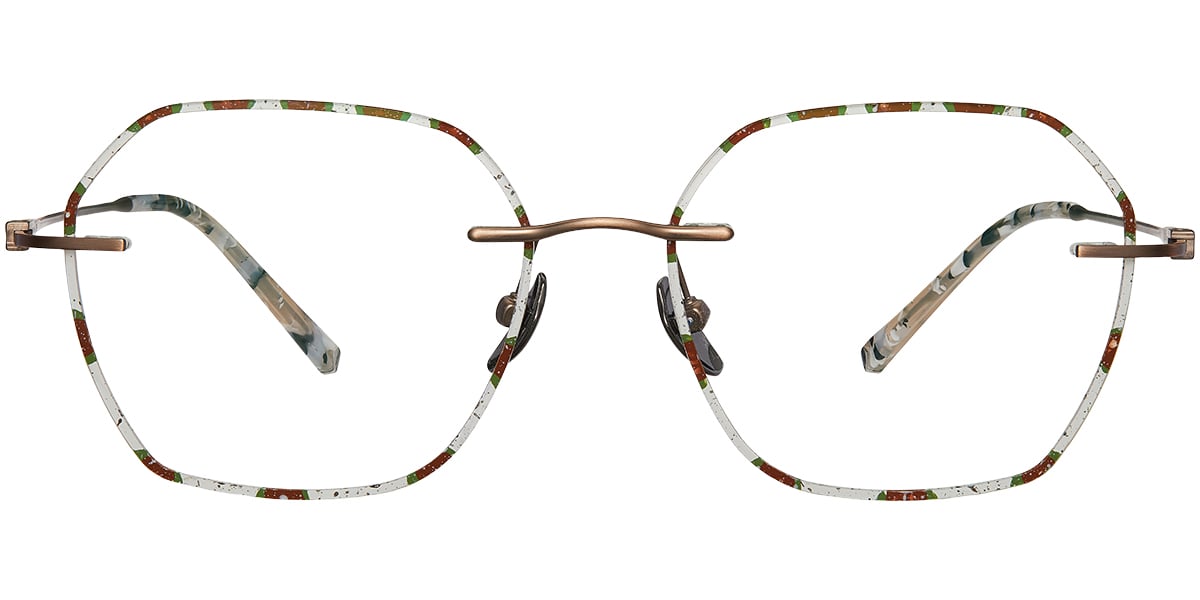 Titanium Square Rimless Blue Light Blocking Glasses pattern-brown
