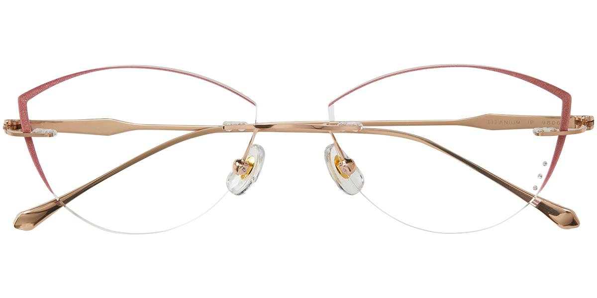 Titanium Cat Eye Blue Light Blocking Rimless Glasses pink