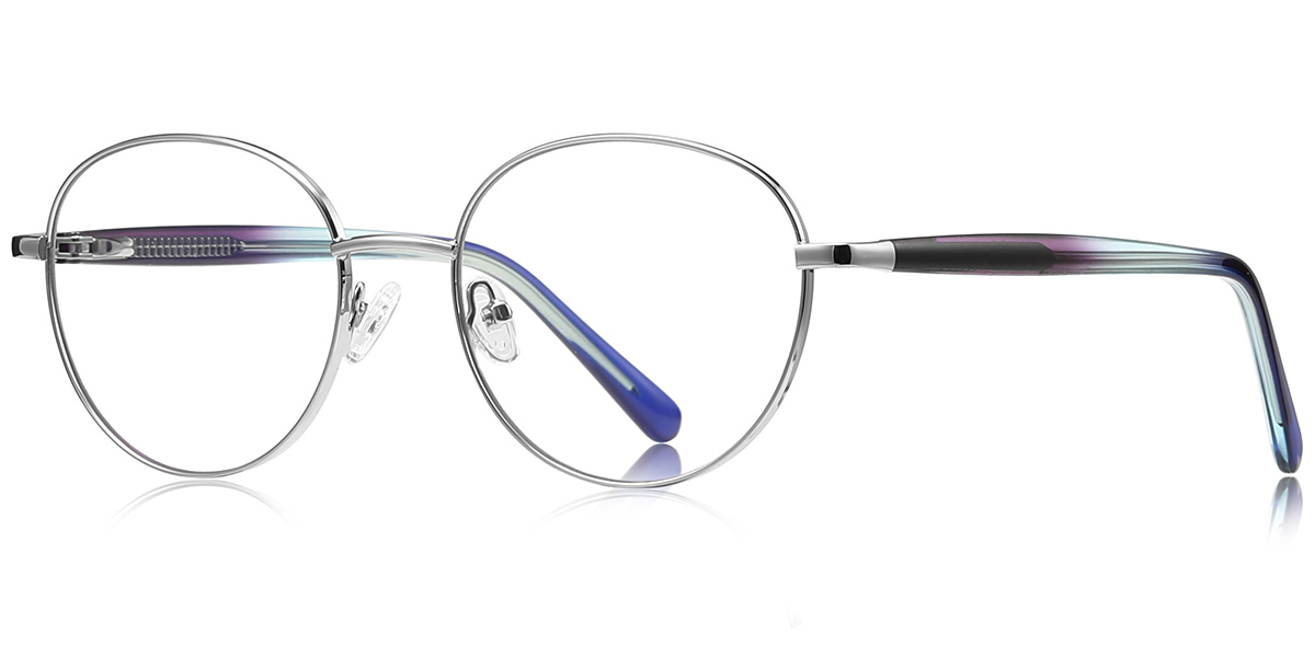 Round Blue Light Blocking Glasses silver