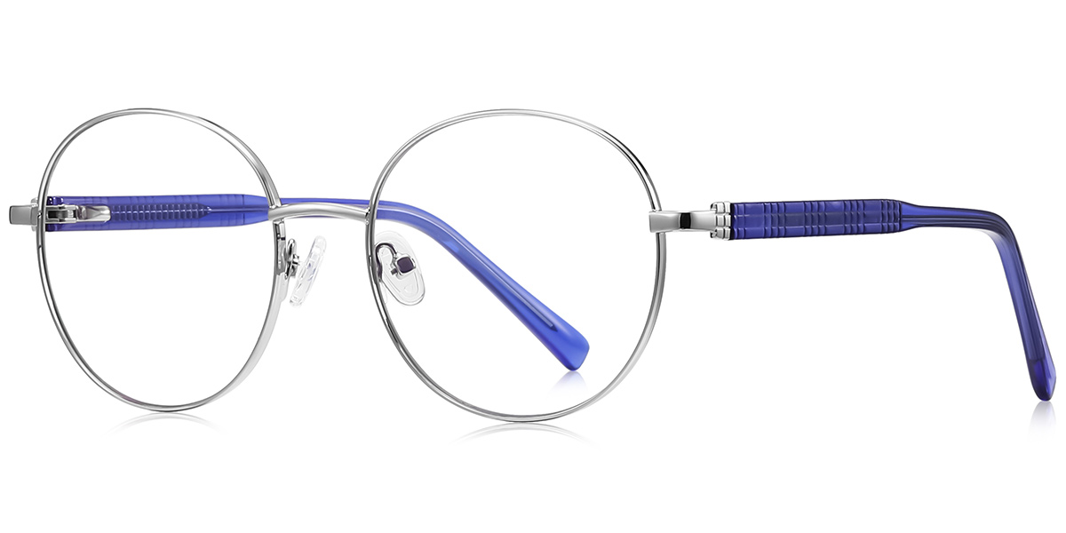 Round Blue Light Blocking Glasses silver