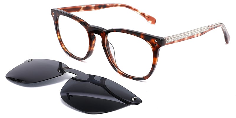 Acetate Rectangle Clip-Ons Frame tortoiseshell