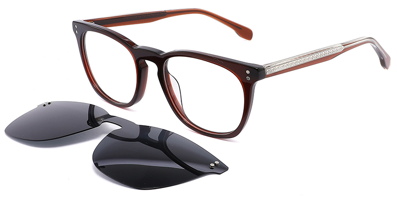 Acetate Rectangle Clip-Ons Frame brown