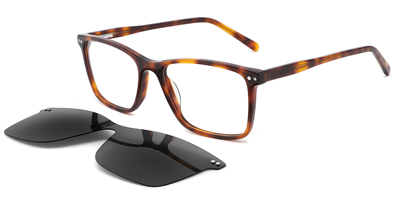 Acetate Rectangle Clip-Ons Frame tortoiseshell