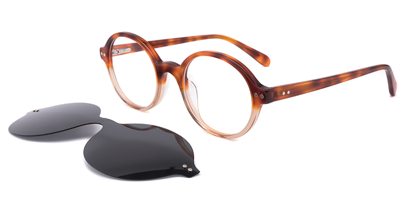 Acetate Oval Clip-Ons Frame pattern-brown