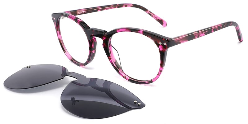 Acetate Oval Clip-Ons Frame pattern-purple