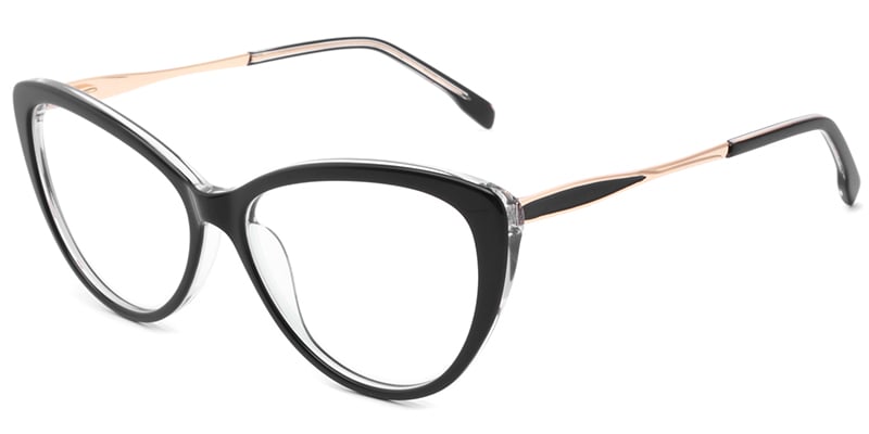 Acetate Metal Cat Eye Frame translucent-black