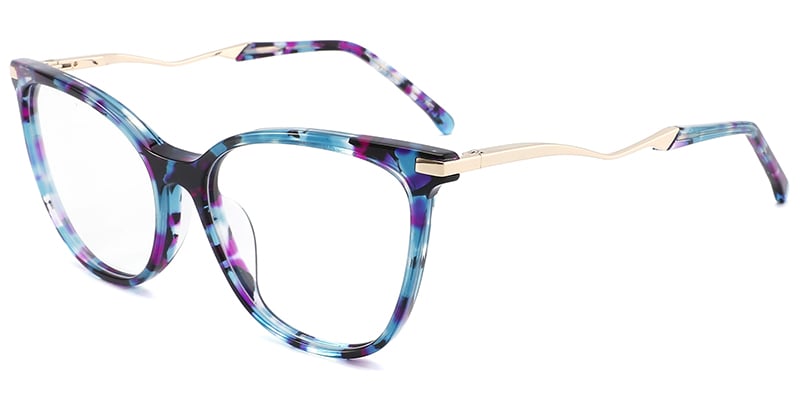 Acetate Metal Cat Eye Frame pattern-blue