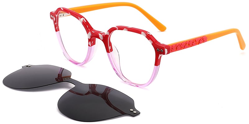 kids Acetate Square Frame pattern-red