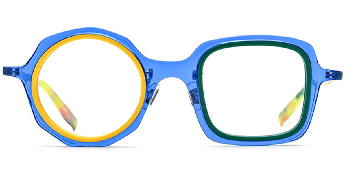 Acetate Square Round Frame pattern-blue