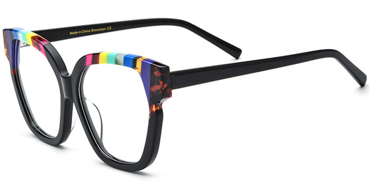 Acetate Square Cat Eye Frame pattern-black