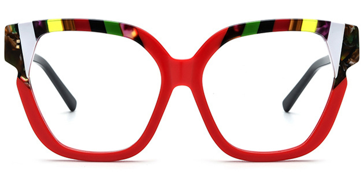 Acetate Square Cat Eye Frame pattern-red