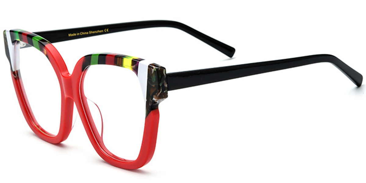 Acetate Square Cat Eye Frame pattern-red