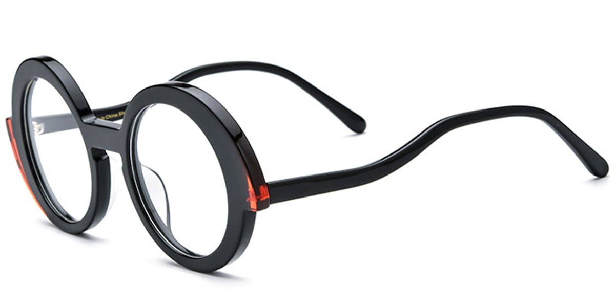 Acetate Round Frame pattern-black