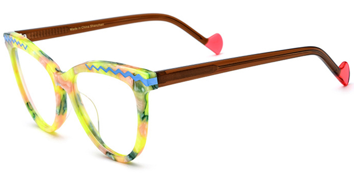 Acetate Cat Eye Frame pattern-yellow