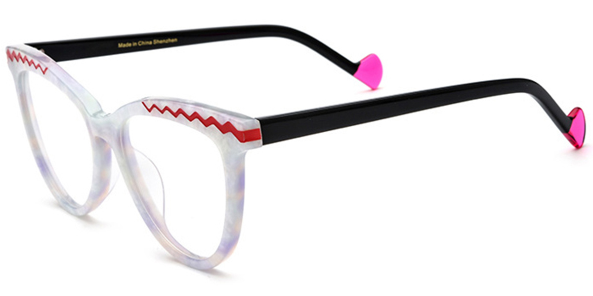 Acetate Cat Eye Frame pattern-white