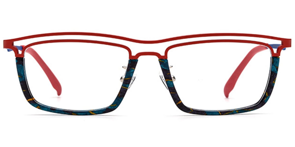 Acetate & Titanium Rectangle Frame pattern-red