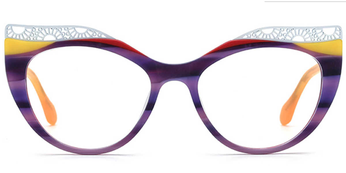 Acetate Cat Eye Frame pattern-purple