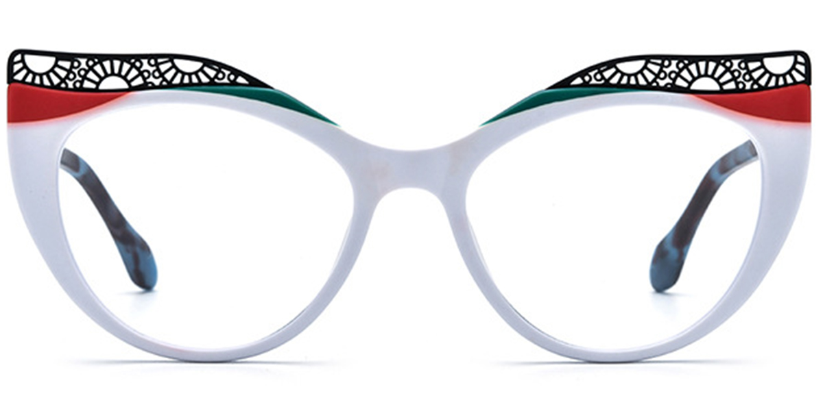 Acetate Cat Eye Frame pattern-white