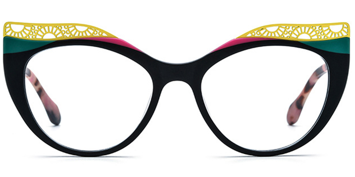 Acetate Cat Eye Frame pattern-black