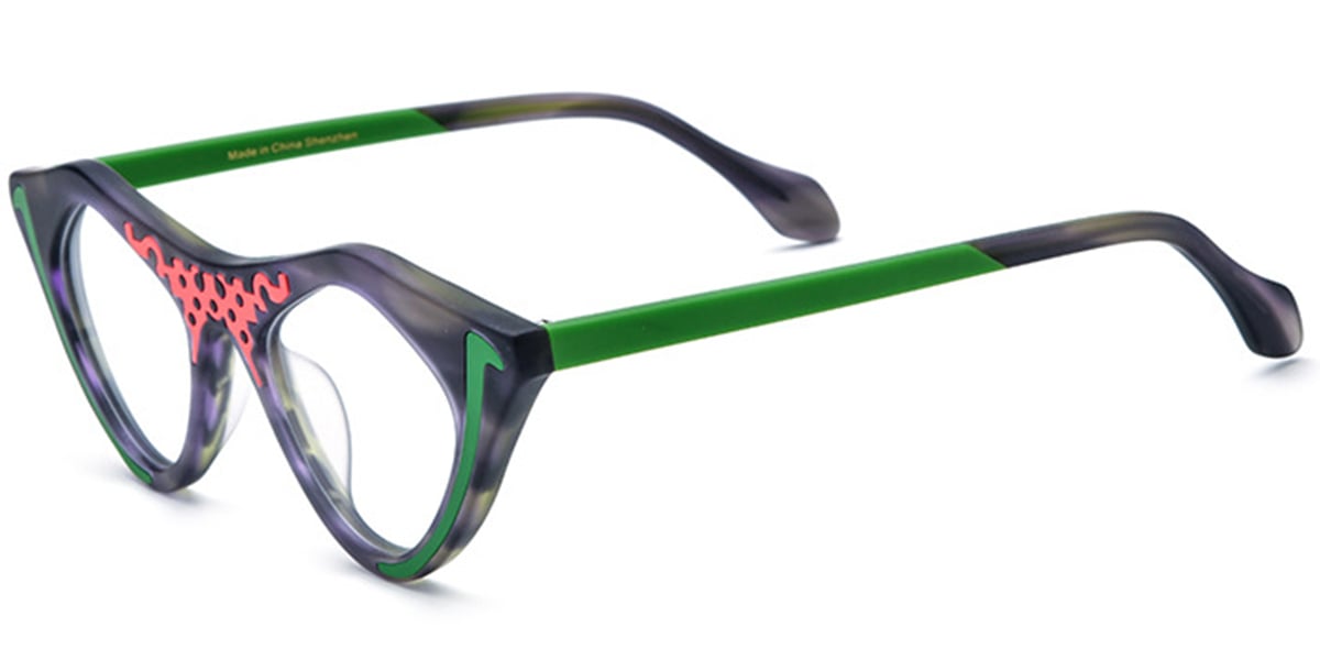 Acetate Cat Eye Geometric Frame pattern-green