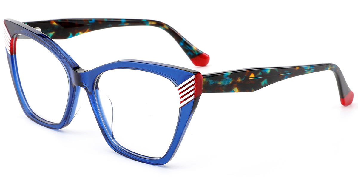 Acetate Cat Eye Frame pattern-blue