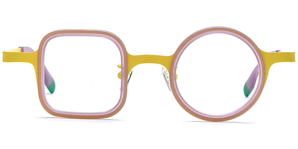 Acetate & Titanium Square Round Frame yellow