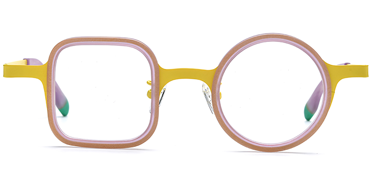 Acetate & Titanium Square Round Frame yellow