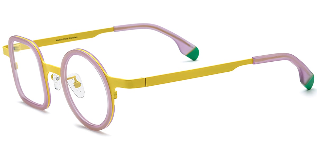 Acetate & Titanium Square Round Frame yellow