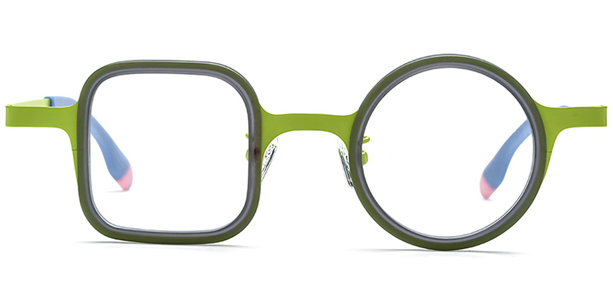 Acetate & Titanium Square Round Frame green