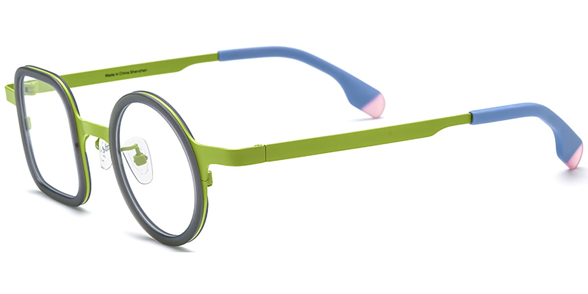 Acetate & Titanium Square Round Frame green