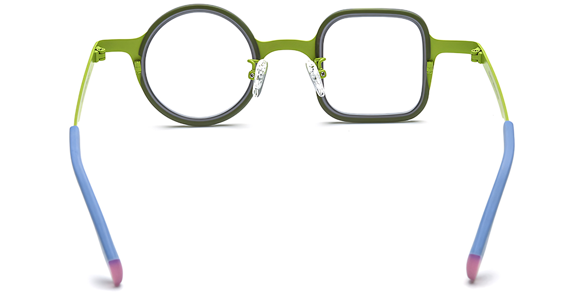 Acetate & Titanium Square Round Frame green