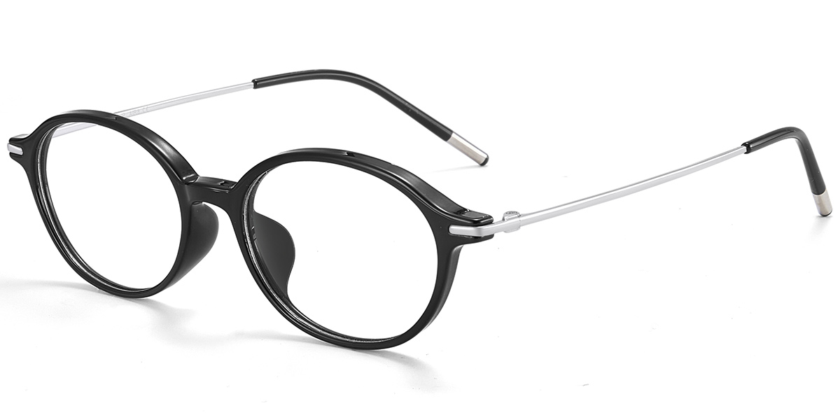 Acetate & Titanium Oval Reading Glasses black-silver