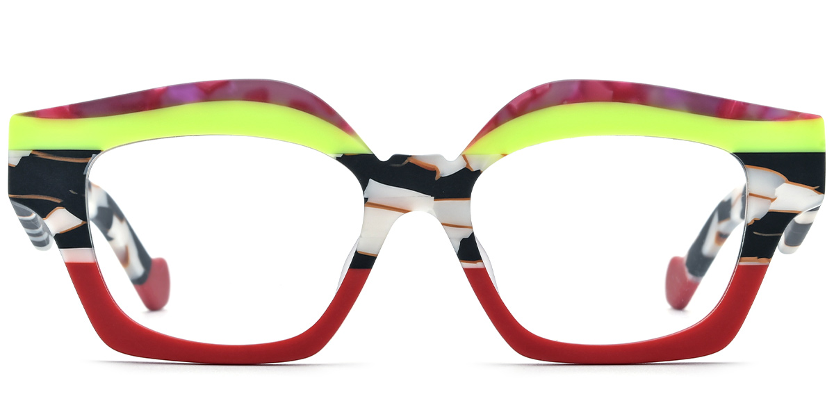 Acetate Square Geometric Reading Glasses pattern-red