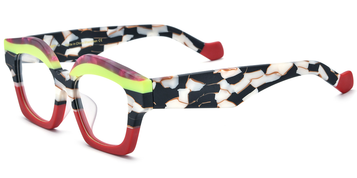 Acetate Square Geometric Reading Glasses pattern-red