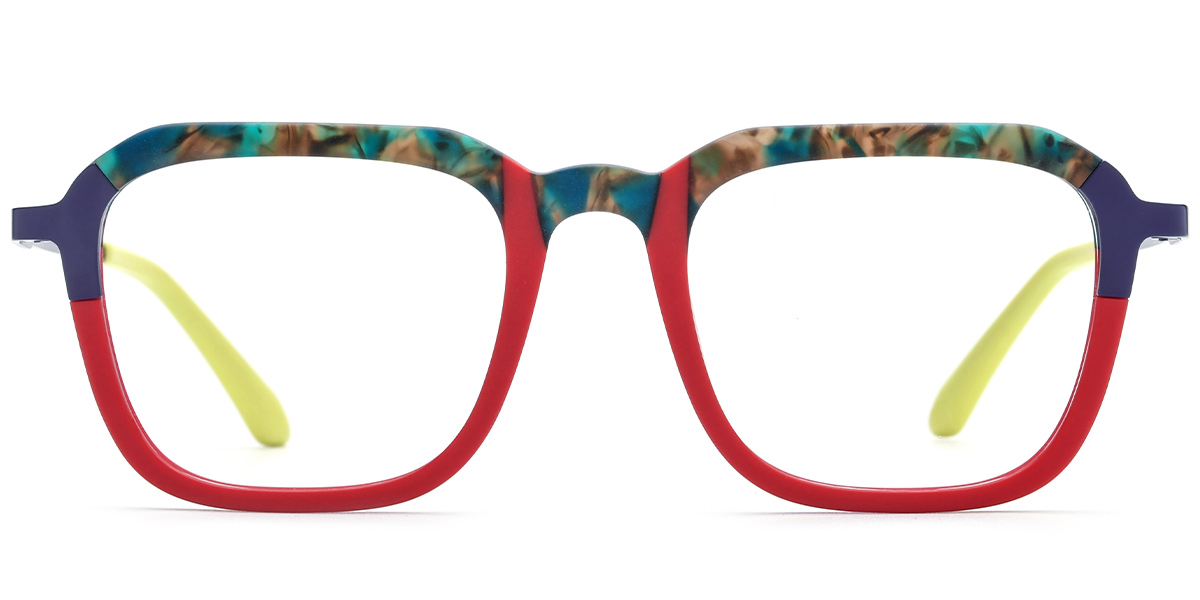Acetate & Titanium Square Reading Glasses pattern-red